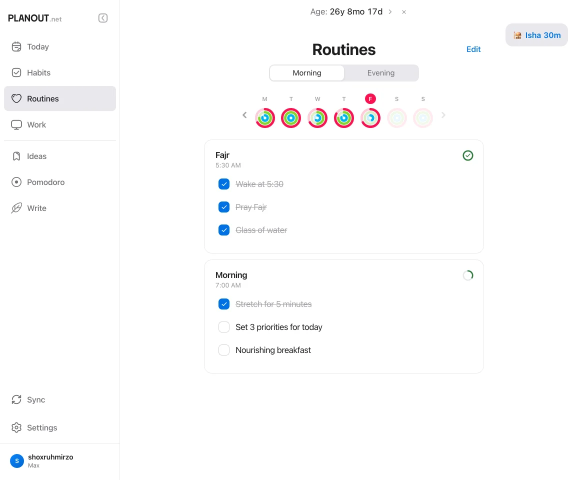 Daily routines in Planout