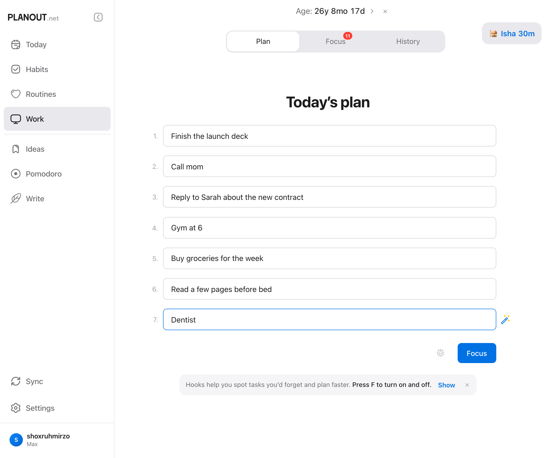 Capturing a task in Planout