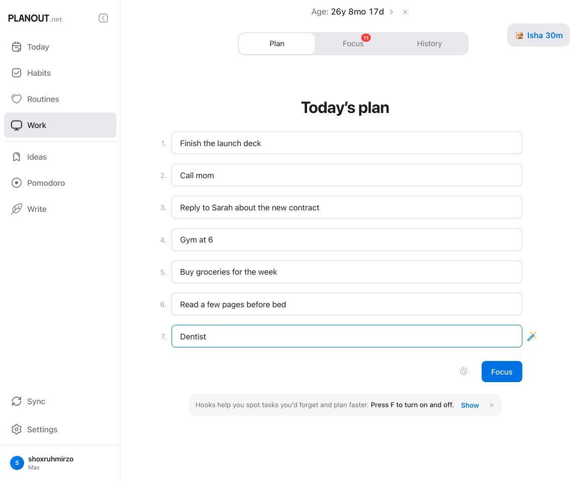 Capturing a task in Planout